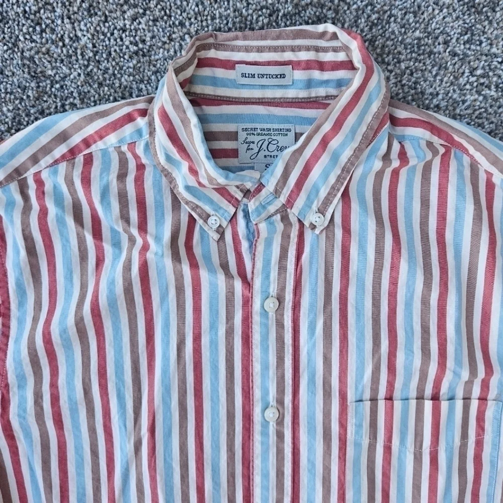 J.Crew Untucked Slim Organic Cotton Stretch Secret Wash Poplin Striped Shirt S